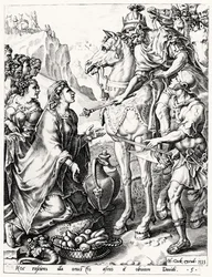 Abigails offergave til kong David, gravert ved Hieronymus Cock (ca. 1510-70), 1555